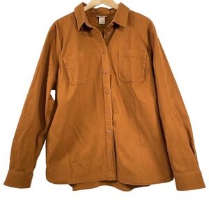 Duluth Trading Co Womens Blue Ridge Moleskin Stretch Button Up Shirt XL Orange